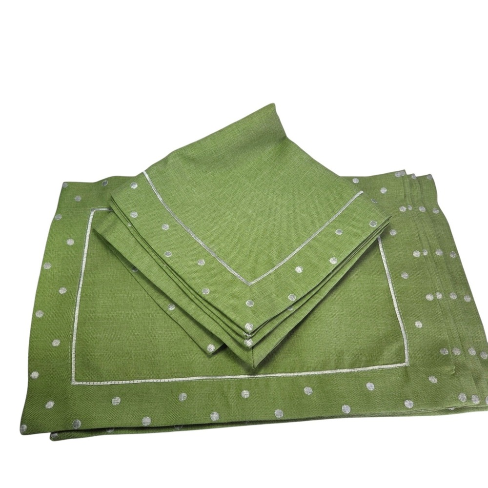 Green Set of 4 Placemats and 4 Napkins Polka Dot Border Table Home Decor New
